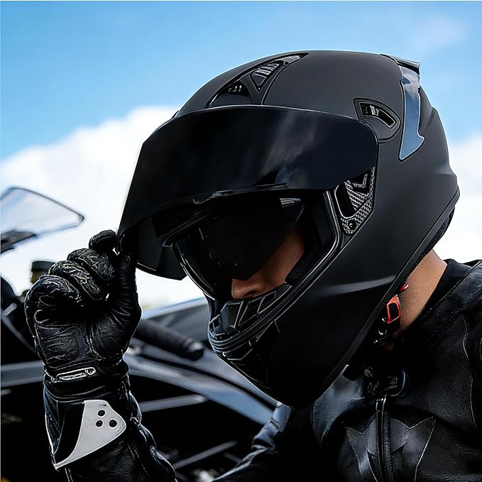 VCOROS Full Face Dual Visor Motorcycle Helmet for Adults Motorbike Street Bike Racing Helmets X9 DOT Approved with Black Visor