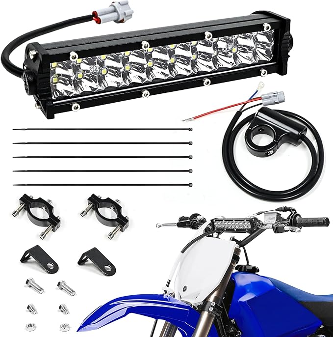 60W 4200LM Dirt Bike LED Light Bar, 12V Plug & Play Motorcycle Handlebar Light Kit for 7/8" CRF XR KX KLX TTR PW RM Pit Bike ATV UTV, Universal Front Auxiliary Driving Light