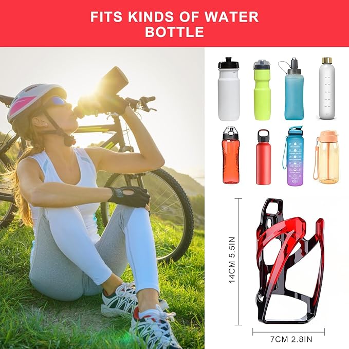 Bike Water Bottle Holder with Screws Lightweight Cycling Bicycle Water Bottle Holder for Road, Mountain Bike (Black Red)
