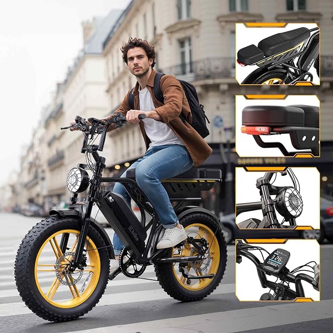 TST Electric Bike for Adults 1500W Peak 20" Fat Tire All-Terrain E-Bike 60/130 Miles 28 MPH Electric Dirt Bike - 48V 15/30 AH Battery Tested to UL 2849 Powered Electric Bicycle