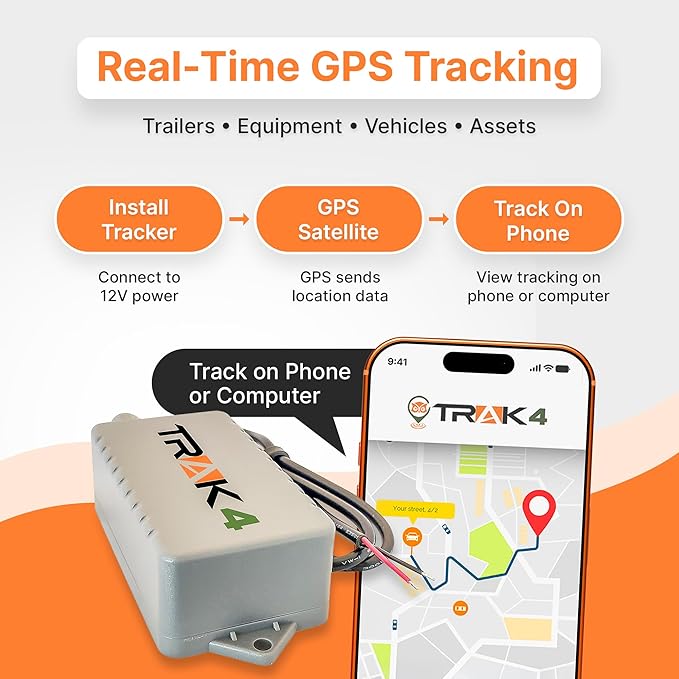 Trak-4 12v Hardwired GPS Tracker. Durable, Reliable Track Trailers, Equipment, Vehicles, Assets. Long Battery Life, Waterproof, Worldwide. Low-Cost Subscription Required.