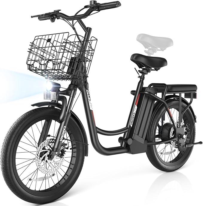 Caroma Peak 500W/800W/1200W Electric Scooter with Seat, 20" Fat Tire Electric Bike with 48V Removable Battery, Up to 30Miles & 20MPH, Adult Scooter for Commuting with Basket&Adjustable Seat