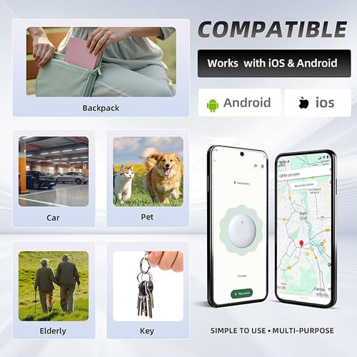 2-Pack Smart Tracker for iOS & Android, No Monthly Fee, Worldwide Location Tracking, IP67 Waterproof, 1-Year Battery, Finder for Keys Luggage Car Gear (White)
