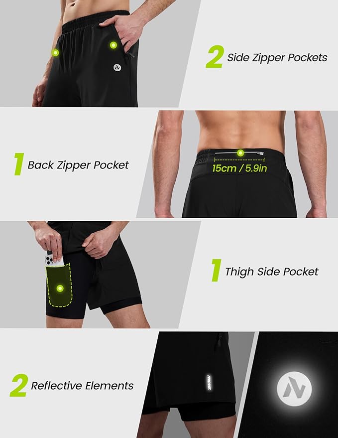 Nepest Men’s 4D Padded Mountain Bike Shorts MTB Cycling Biking Bicycle Riding Shorts with Zipper Pockets