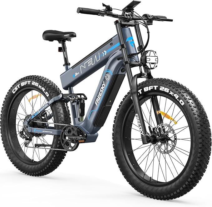 FREESKY Dual Battery 48V 41AH 160 Mile 40MPH Electric Bike for Adults, 4000W High-Torque Single Motor Long Range Fast Fat Tire Ebike, 26" Full Suspension Mountain E Bike, UL 2849 Certified by TÜV