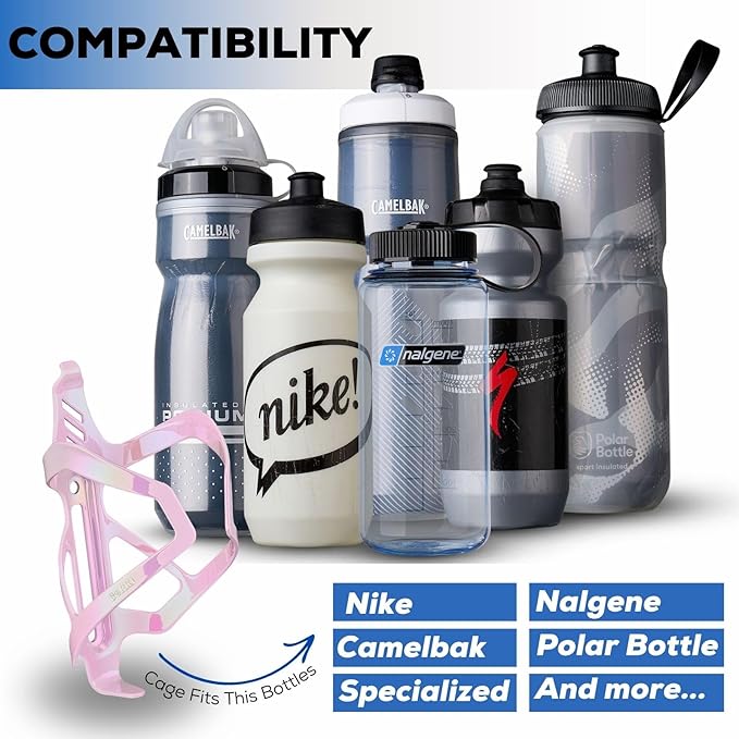 Corki Cycles Heavy Duty Bike Water Bottle Holder, Lightweight Aluminum Cage Shockproof Design for Road Mountain Gravel Bikes, Holds 18-30 oz, 2-Pack Iridescent Pink