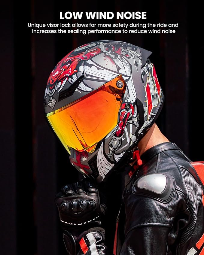 ILM Motorcycle Helmets for Adult Men Women Full Face DOT ECE Powersports Dual Visor Street Racing Helmet with Pinlock Cascos para Motos Model MF509 (Ronin Red, M)