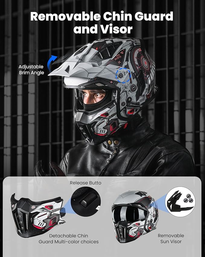 ILM Open Face Motorcycle 3/4 Half Helmet for Men and Women, Vintage Retro Helmet with Visor for Moped ATV Cruiser Scooter DOT Model Z302(Red Mecha,Small)