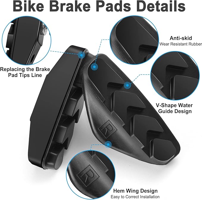 NUWAB 2 Pairs Premium Bike Brake Pads, Professional Caliper Brake Pads for Road Bicycle, Bike Brake Blocks of 50mm, Come with Allen Wrench