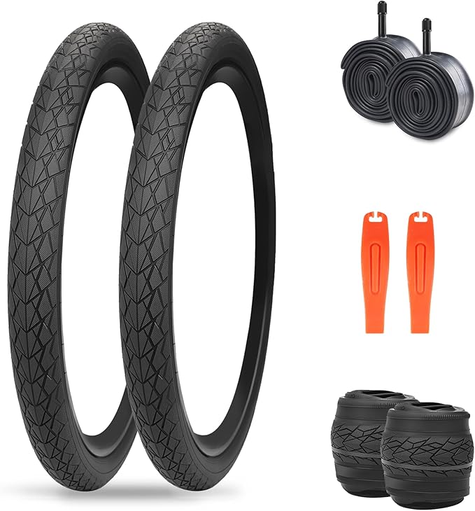 MEGHNA Bike Tire 20/24/26/27.5 inch Foldable Replacement Cruiser Bike Tire Mountain Bike Groove Anti-Slip with Tire Lever for Kids Hybrid Bike