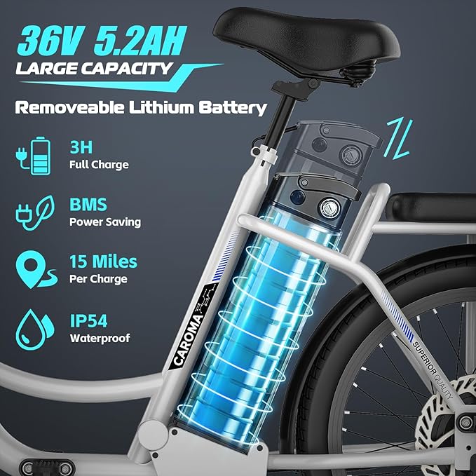 Caroma Peak 500W/800W/1200W Electric Scooter with Seat, 20" Fat Tire Electric Bike with 48V Removable Battery, Up to 30Miles & 20MPH, Adult Scooter for Commuting with Basket&Adjustable Seat