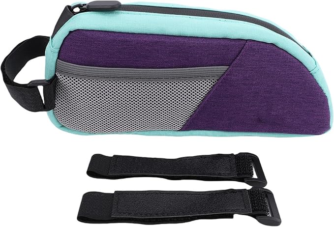 Fockety Top Tube Bike Bag, Color Blocking 0.8L Bike Frame Bag Bike Frame Storage Bag Bike Accessories Pouch for Mountain Road Bikes (Purple Green)