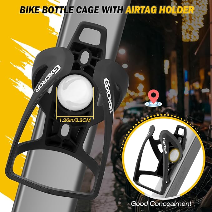 GXCROR AirTag Cage Bicycle Bottle Cage with Stealth Airtag Storage,Bike Water Bottle Holder,Water Bottle Holder for Bike,Durable,Bike Cup Holder for Most Bottle