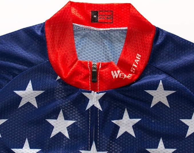 Cycling Jersey Short Sleeve USA Style Bike Tops with Pocket Reflective Stripe