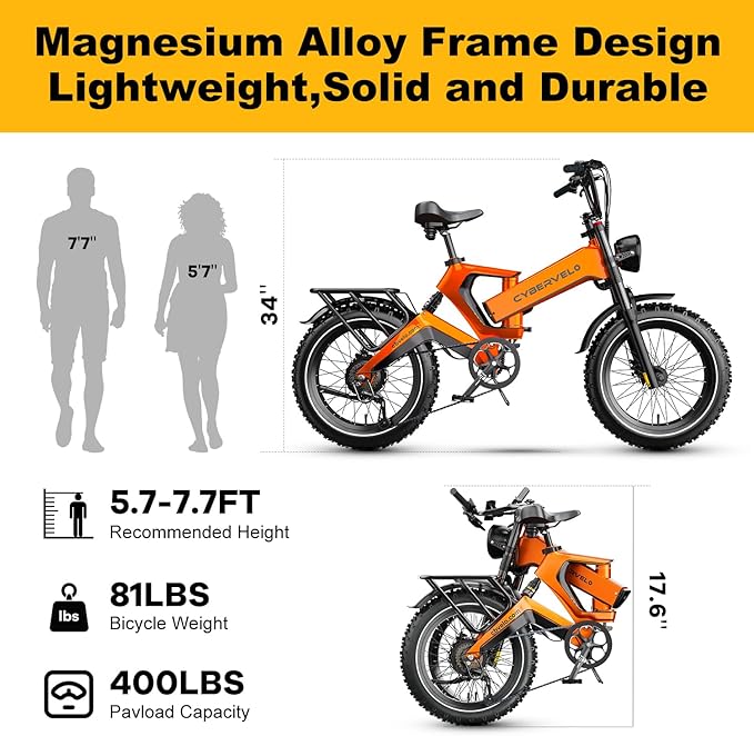 1000W(Peak 2000W) Folding Electric Bike for Adults,up to 35MPH 100Mile,48V 25Ah Removable Battery,20" x 4.0 Fat Tire Foldable Electric Bicycle,8-Speed Electric Mountain E-Bike,Commuter Ebikes