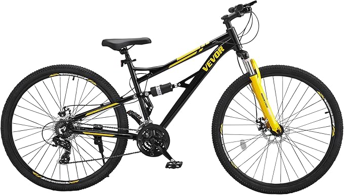 VEVOR Mountain Bike for Men/Women, 20"/26"/29" Sizes, 7/21/24 Speed Twist Shifting, Front or Dual Suspension, Dual Disc Brakes, Comfort Saddle, Sleek Colors
