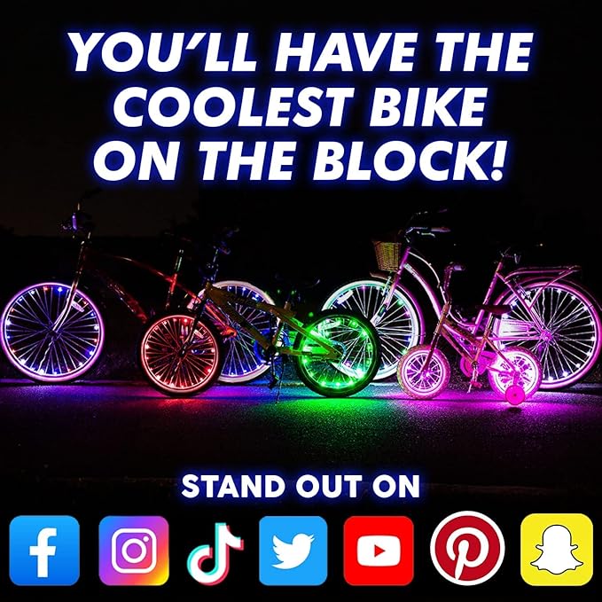 Activ Life 2-Tire Pack LED Bike Wheel Lights with Batteries Included, Get 100% Brighter and Visible from All Angles for Ultimate Safety and Style