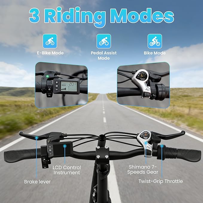 Electric Bike for Adults and Teens, Ebike, Electric Bicycle Mountain Dirt Bike Fat Tire Electric Bike, Multi-Funtional Bike for Work, School, Commute, Off-Road