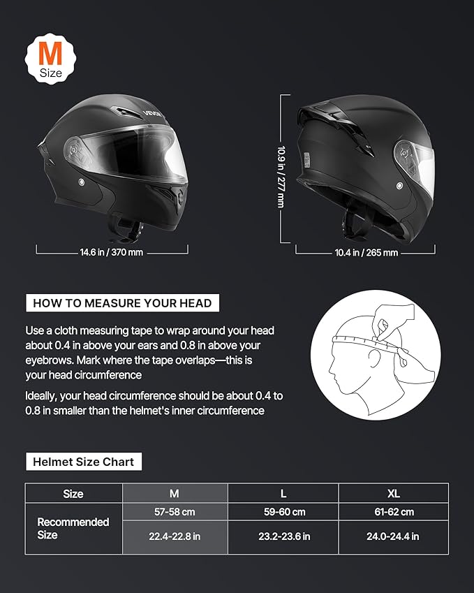 VEVOR Motorcycle Helmet DOT Approved, Adult Motocross Dirt Bike Helmet with Large Clear Visor, Comfortable Motorbike Racing Street with Detachable Liner for Men & Women