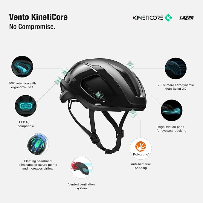 LAZER Vento KinetiCore Road Cycling Helmet, Bicycling Gear for Adults, Men & Women’s Lightweight Cycling Head Gear