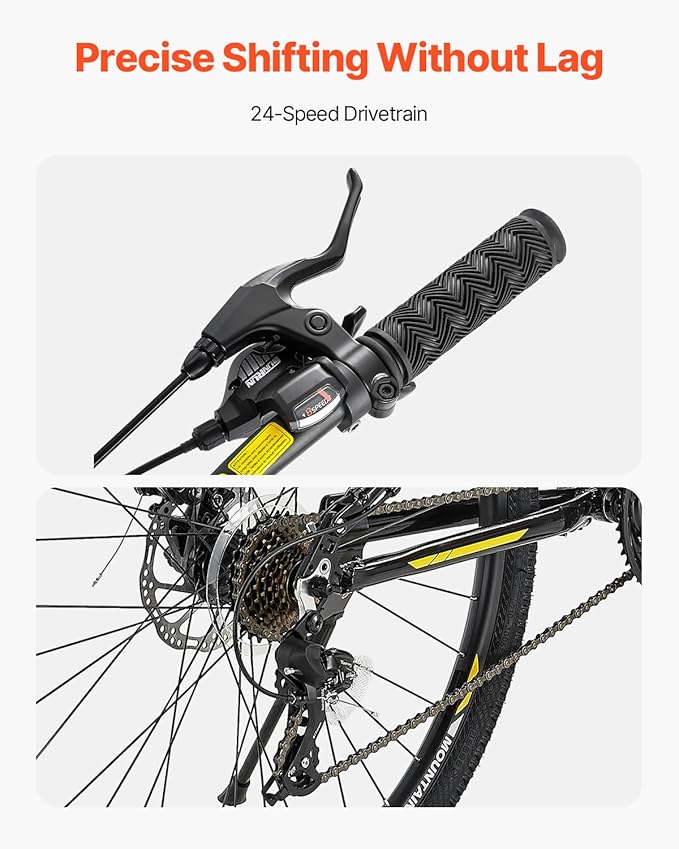 VEVOR Mountain Bike for Men/Women, 20"/26"/29" Sizes, 7/21/24 Speed Twist Shifting, Front or Dual Suspension, Dual Disc Brakes, Comfort Saddle, Sleek Colors