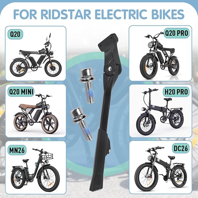 Kickstand Compatible with Ridstar Q20, Q20 Pro, H20pro, High-Strength Thickened Aluminum Alloy E-Bicycle kickstand, Fit 20-22 Inch E-Bicycles, Upgraded Adjustable Non-Slip (2 Screws 4 Metal Washers)