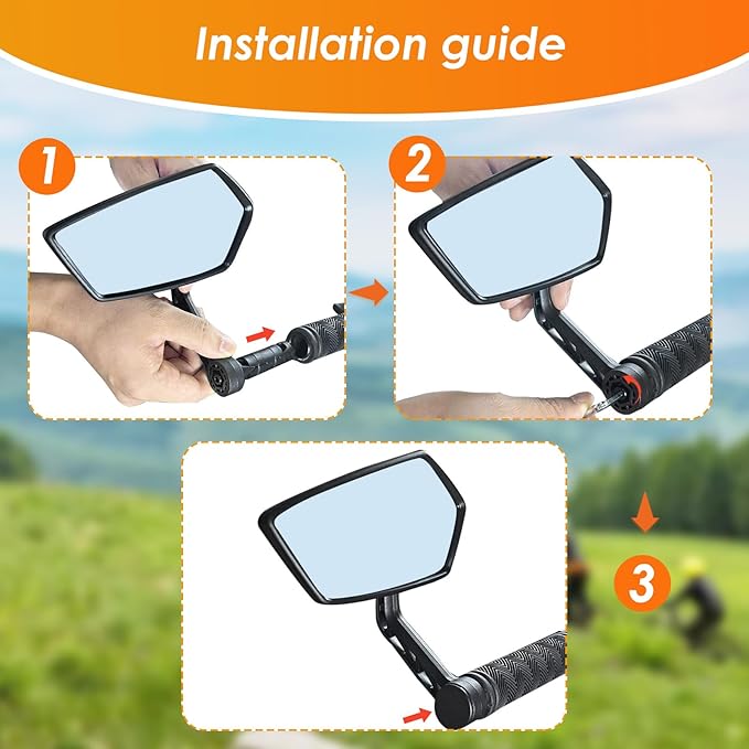 Bike Mirror, Blue Light Glass Lens Bicycle Mirror for Handlebar, HD Anti-scratch Adjustable Bar End Rear View Mirror for E-bike, Mountain Bike, City Bikes & Scooter (Left 0.59-0.78")