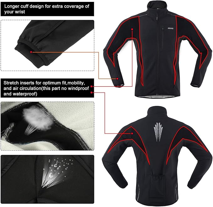 ARSUXEO Winter Warm UP Thermal Softshell Cycling Jacket Windproof Waterproof 15-k