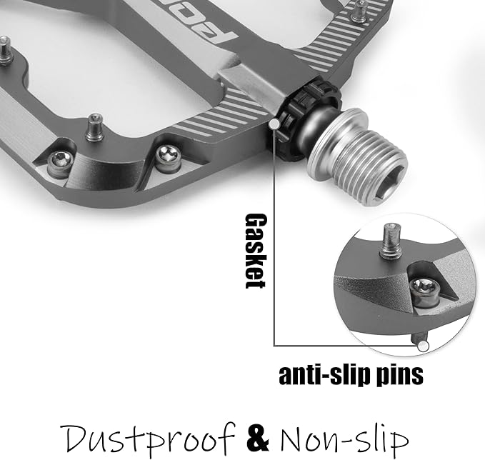 Bike Pedals Mountain Bike Adult, Light MTB Flat Pedals Grippy w 20pcs Non-Slip Studs, Glass Fiber Nylon Composite Platform Pedals w Cr-Mo Axel, 9/16" BMX Road Cruiser Gravel Bicycle Pedals