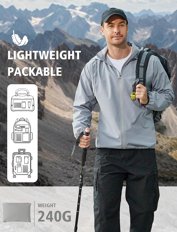 COOFANDY Men's Light Rain Jacket with Hood Packable Waterproof Raincoat Golf Rain Gear Travel Hiking Windbreaker