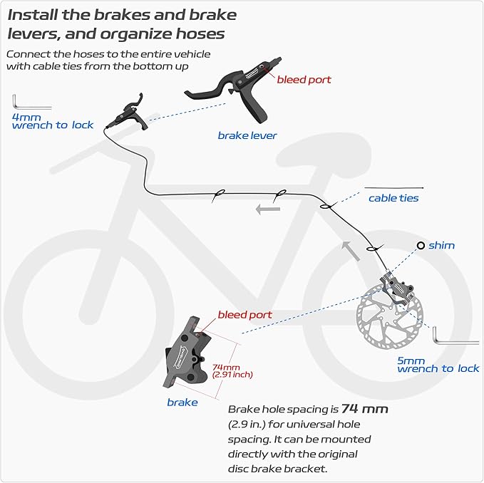 SD-230X MTB Hydraulic Disc Brake Set 2-Pistons/4-Pistons,Aluminum Front and Rear Two-Finger Brake levers,Brake Kit for Mountain Bike