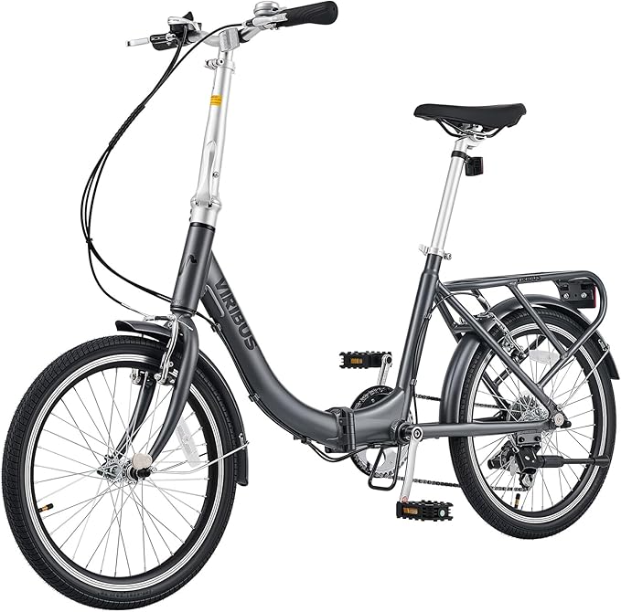 VIRIBUS Folding Bike, 20 inch Lightweight Foldable Bike for Adults 7 Speed with Aluminum Frame, Basket & Rear Rack, Step Through Collapsible Bike for Women Men Seniors City Commuter