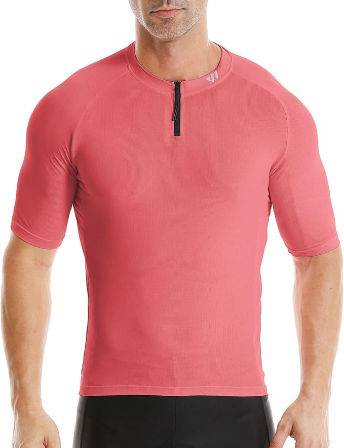 Wulibike Cycling Jersey Men Short Sleeve, Road Bike Shirts 1/4 Zipper with Pockets, Bicycle Clothing Breathable Quick Dry