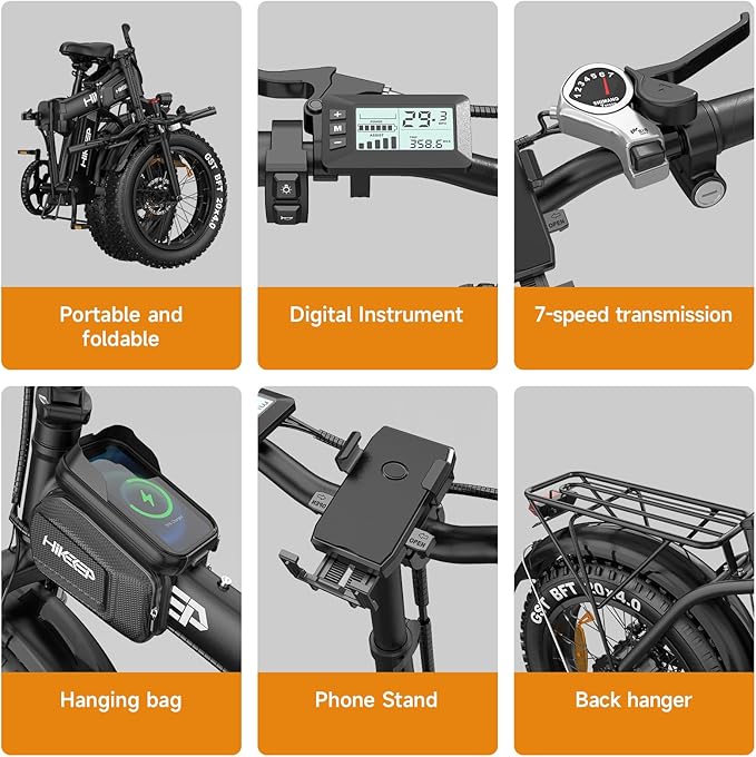 Fat Tire Electric Bike for Adults, UL2849 Certified 90% Pre-Assembled Folding E-Bike with Removable Battery & Cargo Rack