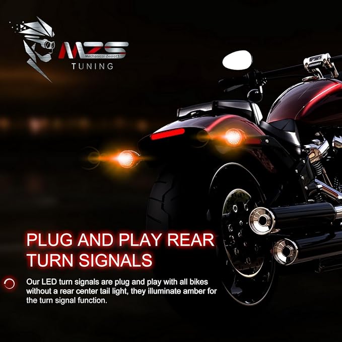 MZS 1156 Rear Motorcycle LED Turn Signals, Amber Upgraded LED Beads 2" Bullet Style Single Contact Compatible For Most Family Motorcycles-Pack of 2