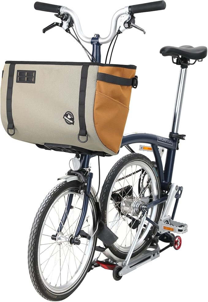 Rhinowalk Bike Basket Bag for Brompton Folding Bike, 24L Waterproof Bike Carrier with Quick Release Mount, Laptop Pocket & Pet Friendly Bicycle Basket (Khaki, 24L)