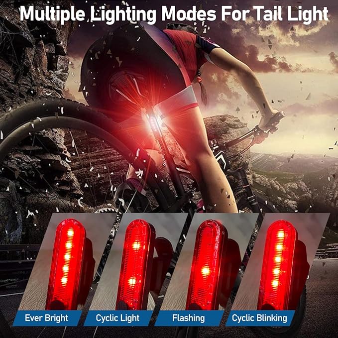 Rechargeable Solar Bike Lights, Night Ultra Bright Bicycle Lights Headlight and Back Taillight with Electric Bell, Easy to Install Waterproof, Road and Mountain LED Bike Lights