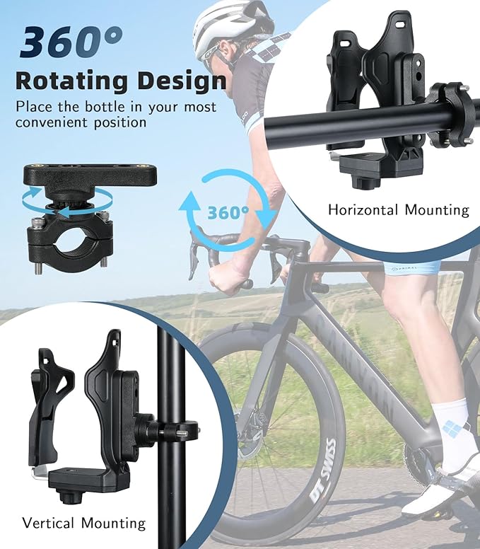 MoKo Bike Water Bottle Holder, Adjustable Bike Water Bottle Cage for 1.9-3.6" Diameter Bottle, for Handlebar & Frame, Motorcycle Cup Holder with Screw Tool, for Bicycle/Stroller/Scooter/Wheelchair/ATV