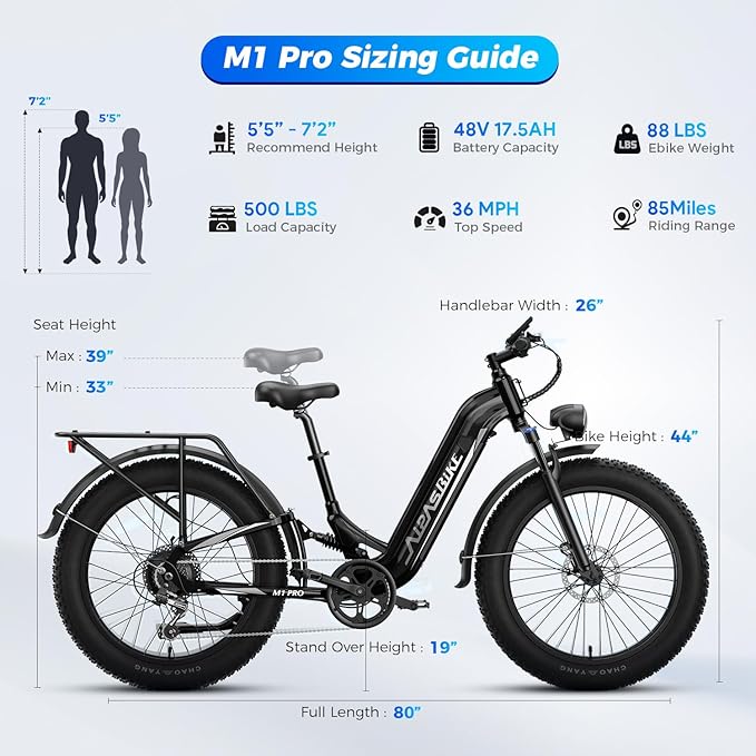 Aipas M1 Pro & M2 Pro Electric Bike Combo, 1800W Peak Motor Fat Tire EBikes for Adults, 36MPH Electric mountain Bike with 48V 17.5Ah Battery, 26" x 4.0" All-Terrain Tires, 7 Speed, 85 Miles Long Range