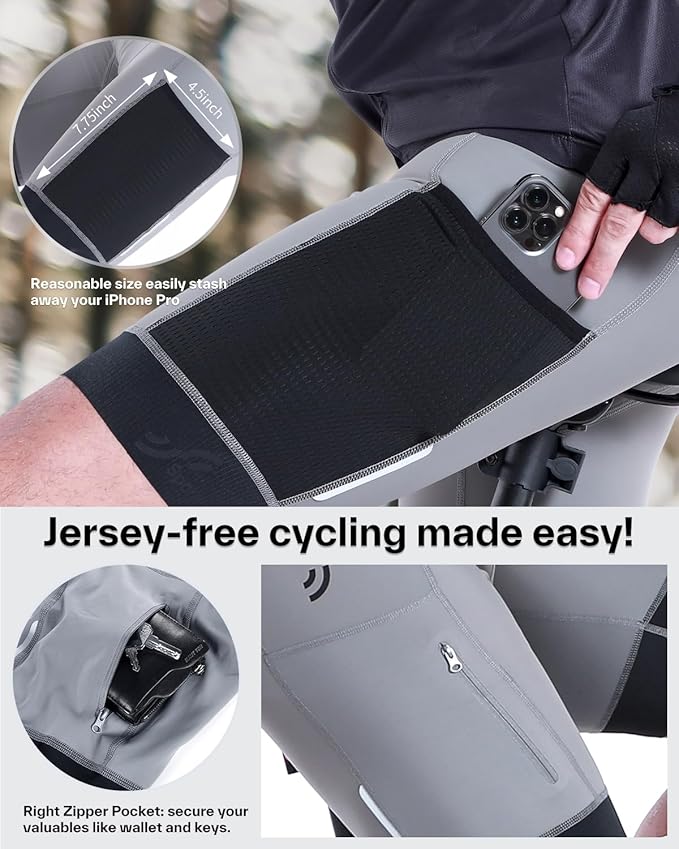 Sportneer Padded Bike Shorts for Men - 4D Padding Mens Bicycle Cycling Biking Clothing Shorts, Breathable and Absorbent