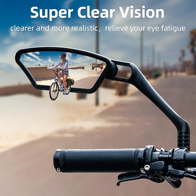 ROCKBROS Newest Bike Mirrors Handlebar Mount Rearview Mirror HD Blast-Resistant All-round Angle Adjustable Retractable Bicycle Mirror for E-bike （21-26mm Handlebar）