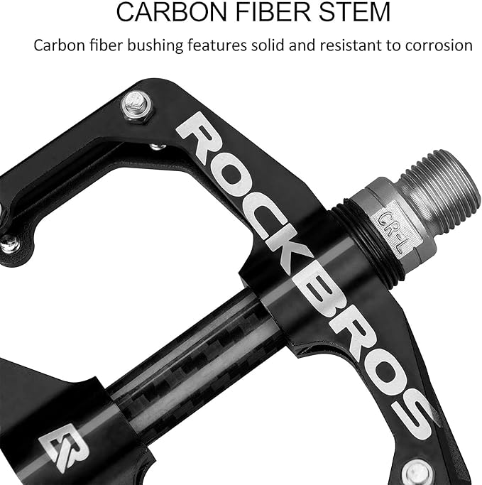 Rock BROS Mountain Bike Pedals Flat Bicycle Pedals 9/16 Lightweight Road Bike Pedals Carbon Fiber Sealed Bearing Flat Pedals for MTB