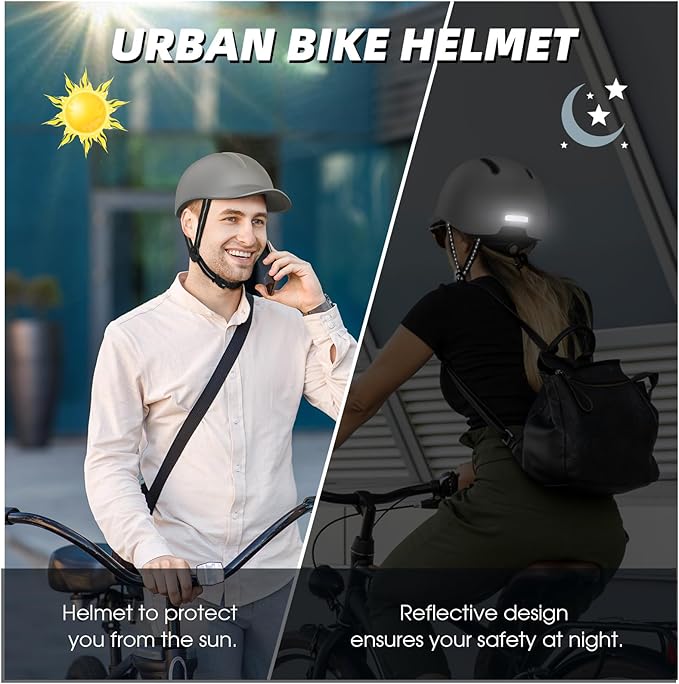Shinmax Adult Bike Helmet for Men & Women - Lightweight Adjustable Baseball Cap Style Cycling Helmet with Reflective Strip, Perfect for Urban Commuter & Road Biking