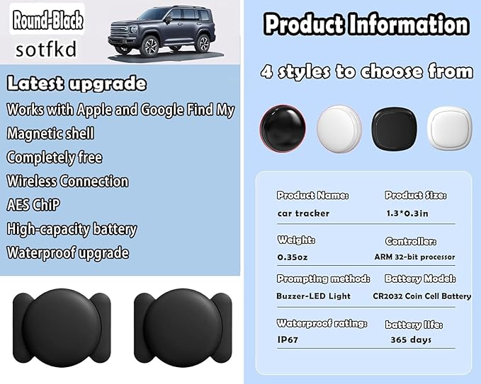2 Pack GPS Tracker for Vehicles,Car Tracker Device Hidden,Tracker Device for Vehicles (Android and iOS Compatible) | Magnetic Shell | No Monthly Fee | Waterproof | Works with Google and Apple Find My