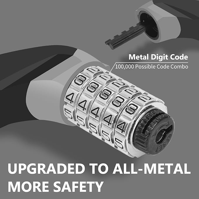 Bike Chain Lock Upgrade Metal Digital Dials 3.2Ft Long High Security Heavy Duty Anti Theft, 5 Digit Combination Keyless Bicycle Lock for Bike/Electric Scooter/Ebike/Motorcycle(Grey)