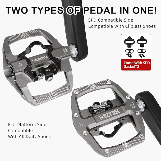 MZYRH Pedal,MTB Mountain Bike Pedals Compatible with Dual Function Sealed Clipless Aluminum 9/16" Bicycle Flat Platform with Cleats for Road, MTB