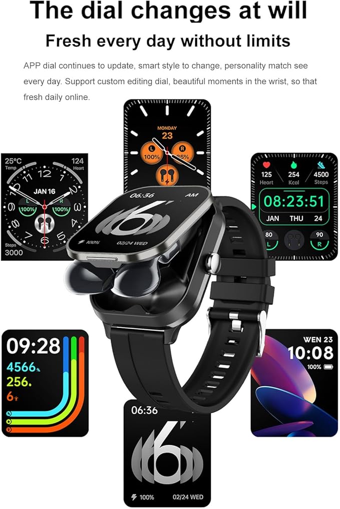 Denash Smart Watch with Earbuds, 2.01" HD Screen 2 in 1 Smartwatch with Bluetooth Earbuds, 100+ Sport Fitness Tracker, NFC, Pedometer, Sleep/Heart Rate/Monitor Compatible with iOS & Androd