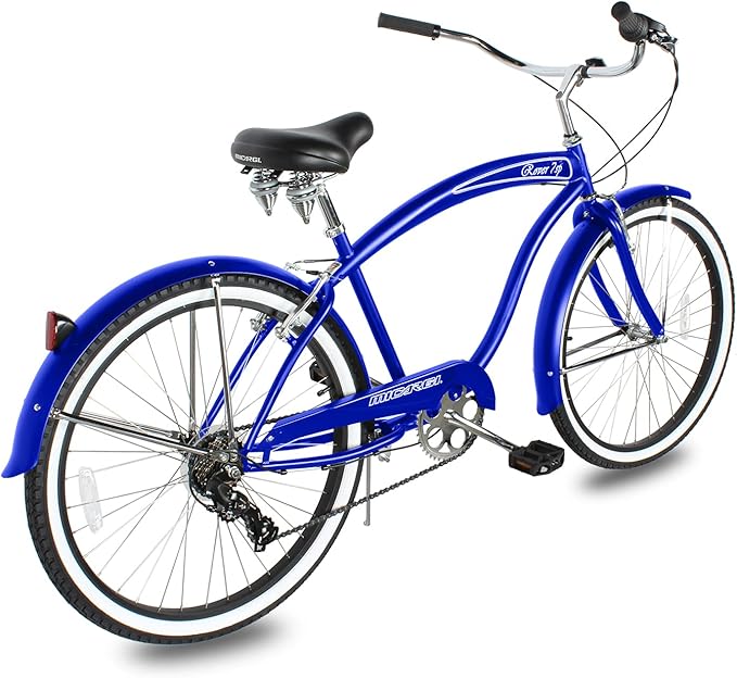MICARGI Rover Lightweight Beach Cruiser Bike for Men, Adult,24 Inch Wheels, Featuring Steel Step-Over Step Through Steel Frame, 7 Speed Coaster Brake, Hybrid Bike, Complete Cruiser Bikes, Blue