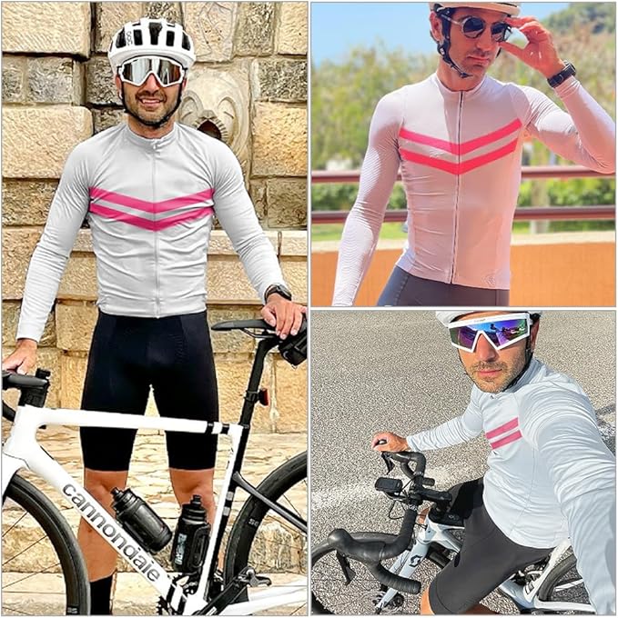 Lo.gas Cycling Jersey Men Short/Long Sleeve Bike Biking Shirts Full Zip with Pockets Road Bicycle Clothes