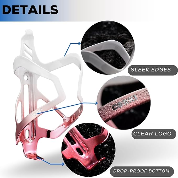 Corki Cycles Heavy Duty Bike Water Bottle Holder, Lightweight Aluminum Cage Shockproof Design for Road Mountain Gravel Bikes, Holds 18-30 oz, 2-Pack White Pink